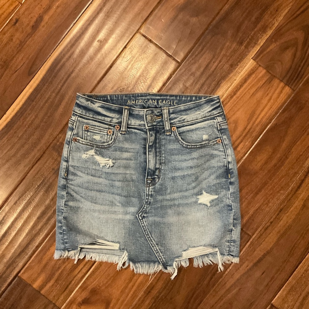 American Eagle Outfitters Distressed Blue Mini Skirt